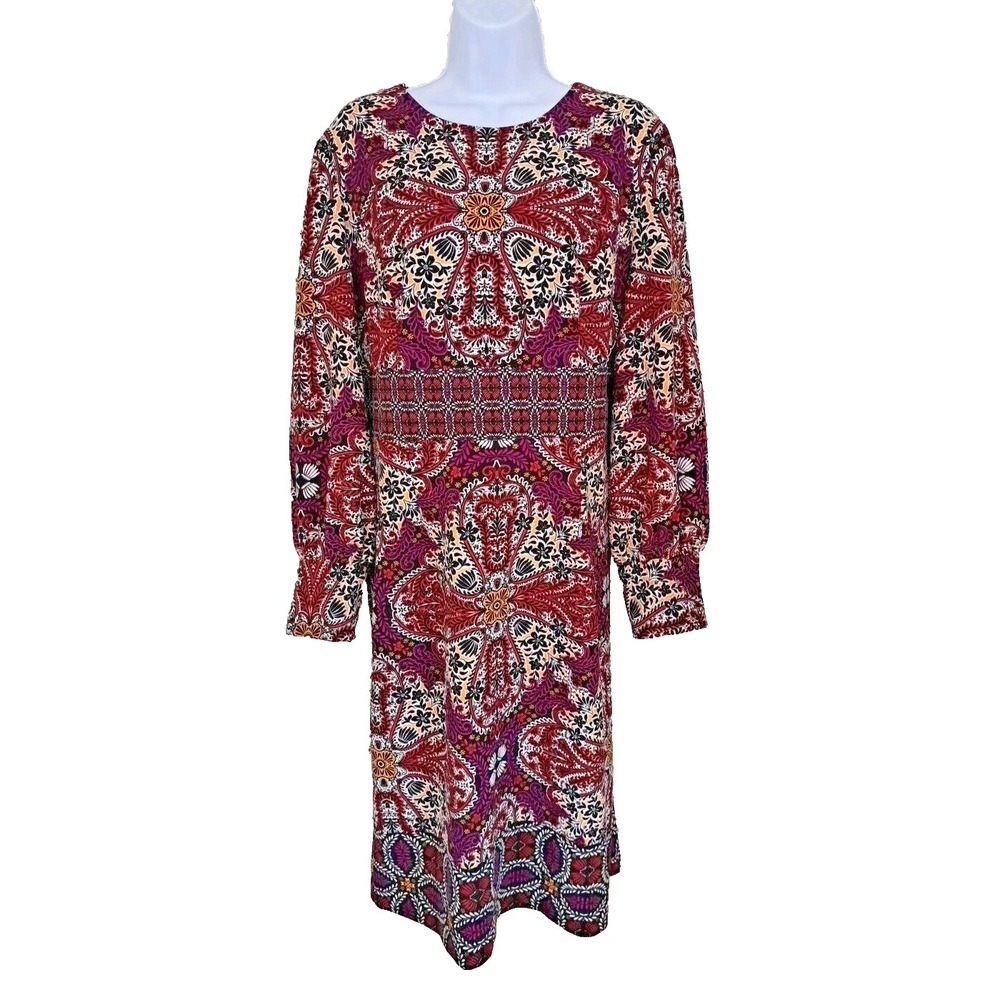 Chicos Dress Size 2 (12-14)Floral Paisley Multicolor Sheath Long Sleeve Bohemian